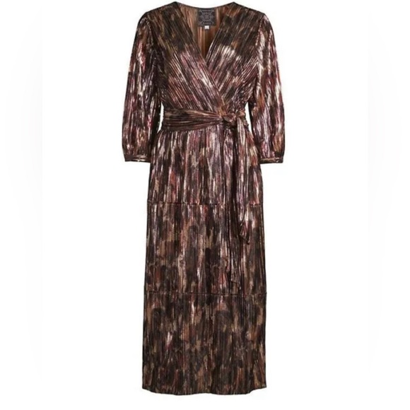 Johnny Was Dresses & Skirts - Johnnny was pleated belted midi dress plus Xxl 2xl brown gold party
